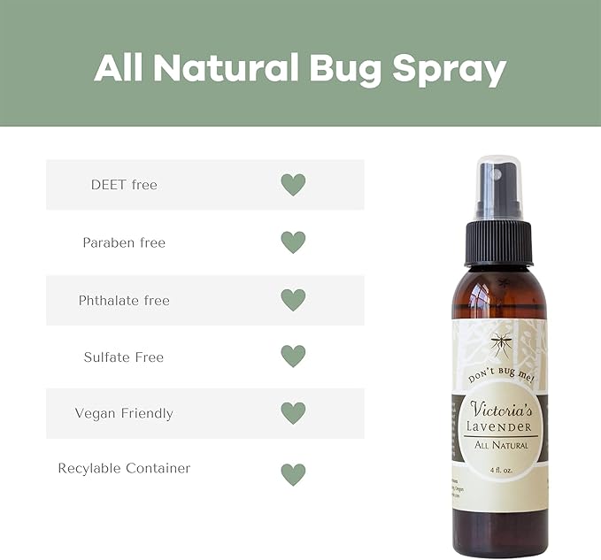 Victoria's Lavender Don’t Bug Me Natural Bug Spray for Kids, Men & Women – DEET Free Insect Spray with Essential Oils, Aloe Vera & Eucalyptus for Outdoor & Indoor, Made in USA – 2 Pack (4 Fl Oz)