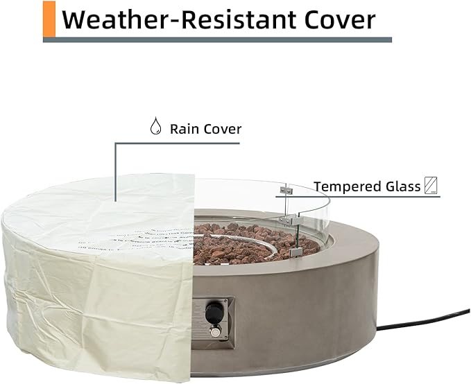 HOMPUS Outdoor Round Propane Fire Pit Table, 41''Fire Table w Wind Guard & 20lb Tank Cover Table, 50000 BTU Fire Pit w Free Waterproof Cover & Fire Stone for Patio, Garden, Grey