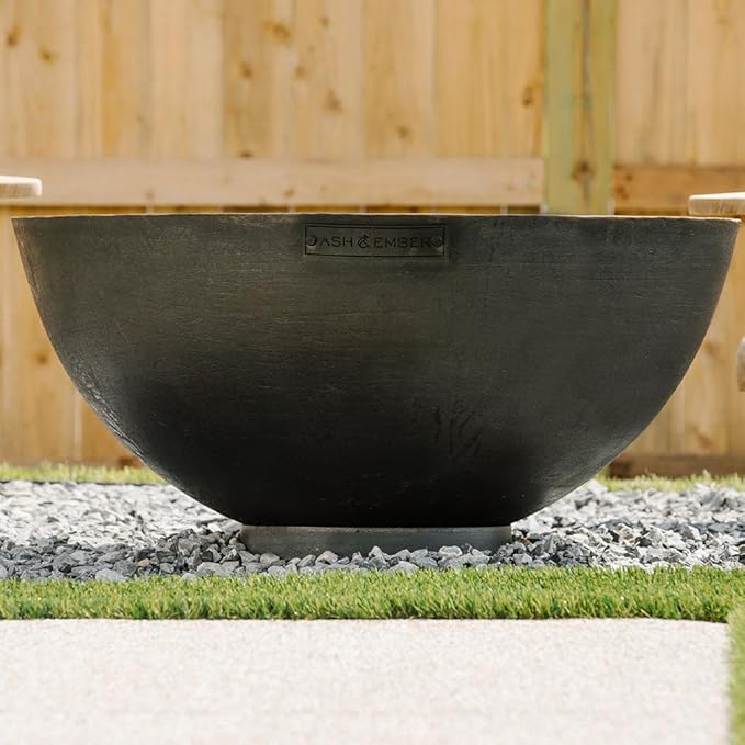 Ash & Ember 42" Hemisphere Fire Pit, Wood Burning Outdoor Fire Bowl, Raw Cast Iron Patina, Half-Sphere Outside Fireplace with Flanged Edge and Stable Base