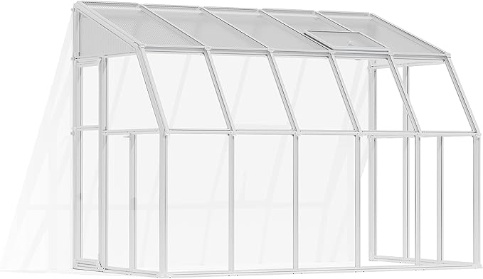 Palram Canopia Rion Sun Room 6 Ft. x 10 Ft. Solarium, Lean-to Greenhouse DIY Kit, Attach to House, Large Twin Wall Polycarbonate, 100% UV Protection for Porch, Patio Outdoors with Window Vent (White)