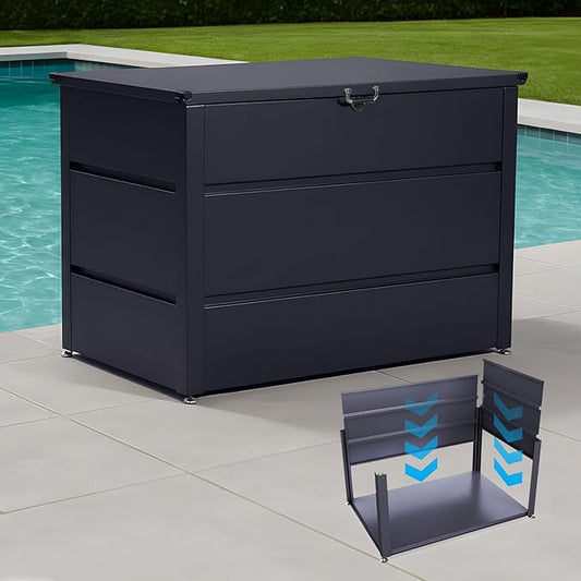 Quictent Metal Deck Box 150 Gallon Outdoor with Hydraulic Lid, Easy Assemble Waterproof Weather-Resistant Storage Bin, 660LBS Capacity for Patio/Garden/Poolside, Grey
