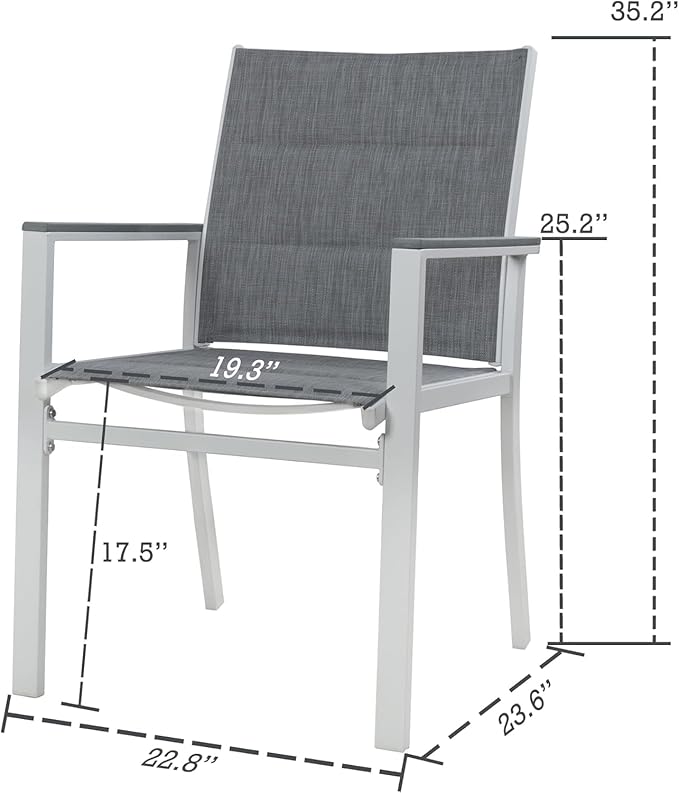 7 Piece Outdoor Patio Dining Set for 6 Person, Coolmen Patio Dining Table 6 Pack Dining Chair with Gray Frame for Backyard, Porch, Deck, Garden