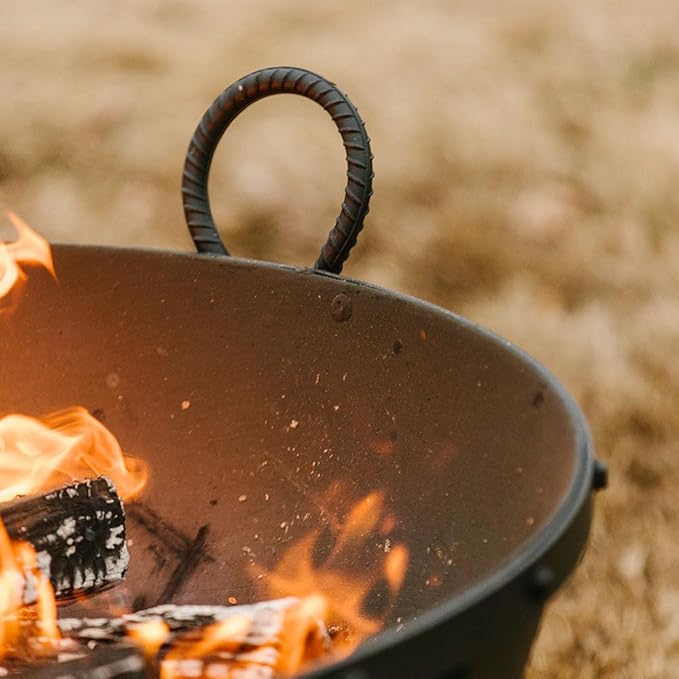 Ash & Ember 32in Hemisphere Fire Pit with Screen and Poker, Cast Iron High-Temperature Black Paint Fire Bowl, Wood Burning Backyard Fireplace, Portable Outdoor Firepit