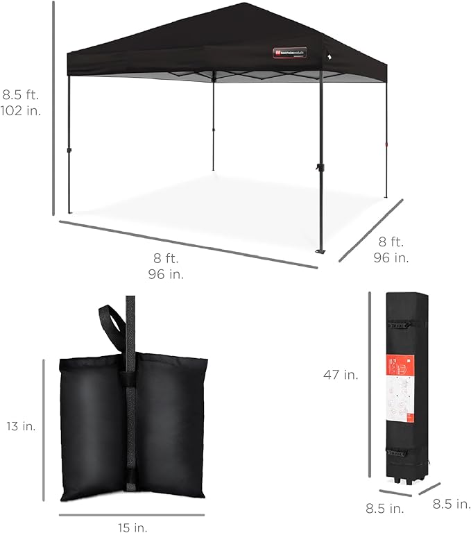 Best Choice Products 8x8ft 1-Person Setup Pop Up Canopy Tent Instant Portable Shelter w/ 1-Button Push, Case, 4 Weight Bags - Black