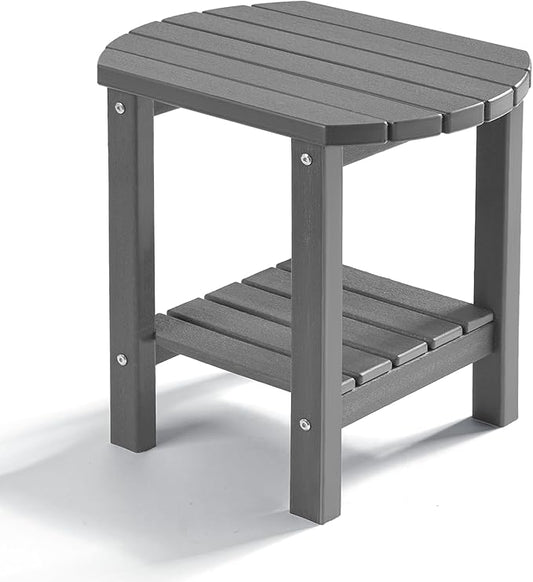 PASAMIC 2-Tier Adirondack Oval Outdoor Side Table, HDPE Small Outdoor Table, Patio End Table for Patio, Backyard, Weather-Resistant (Grey)