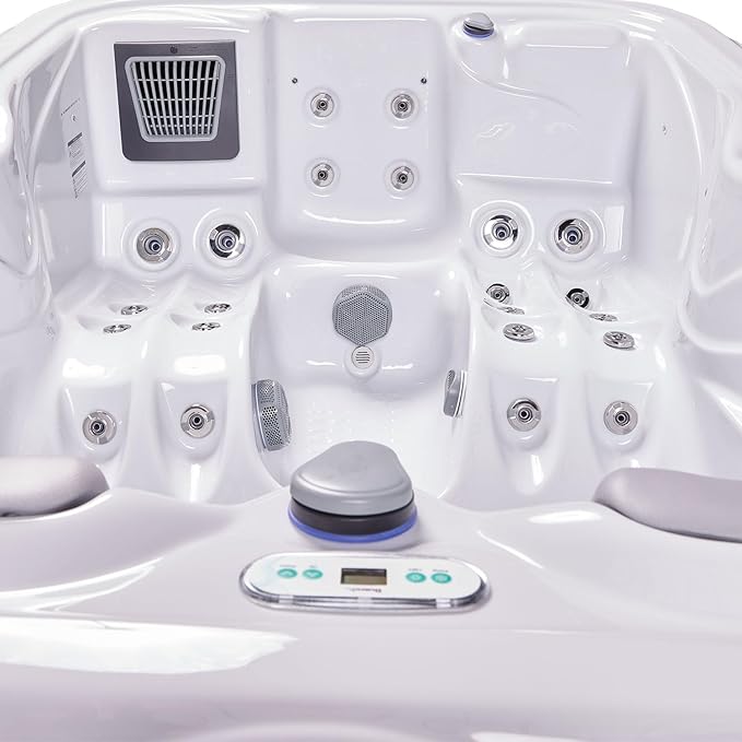 Bueno Spa Atlanta 3 - Person 37- Jet Acrylic Hot Tub in Ice White with New Arctic Max Insulation, Ozonator, and Cover in Ice White