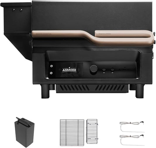ASMOKE Essential– Guga’s Pick | Smart Portable Wood Pellet Grill & Smoker with 5" LCD Screen, 8-in-1 Grill,8H Battery, Effortless Cleaning, Wi-Fi Smart Control, 271 sq.in,Fit for Family BBQ