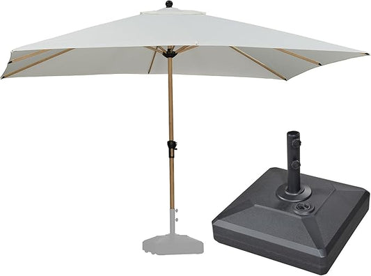 PURPLE LEAF 9' x 11.5' Patio Umbrella with Base Outdoor Umbrella Market Umbrella with Crank & 8 Ribs Aluminum Rectangular Table Umbrella Outdoor Patio for Backyard, Cream