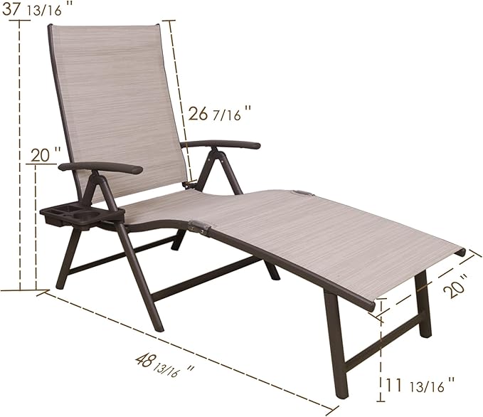 Kozyard Cozy Aluminum Reclining Lounge Chair for Beach Yard Pool Deck Patio - Outdoor Chaise Lounge with Drink Holder, Weather Free, Adjustable - Assemble-Free (2 Pack, Beige)