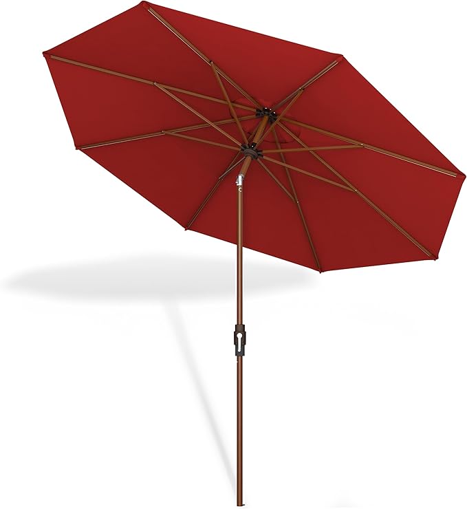Midtown Umbrellas Sunbrella Umbrella Large Patio Umbrella 2-10 Feet in Sunbrella Red Fabric Auto-Tilt Aluminum Frame Backyard Umbrella, Deck Umbrella, Garden Umbrella & Porch Umbrella - Wooden Pole