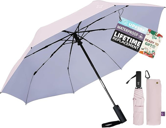 UV Travel Umbrella for Sun Protection & Rain, Compact Windproof Folding, Refined craftsmanship, Auto Open/Close, 43" Canopy with color coating, UPF 100+ UV Blocking, TSA Approved