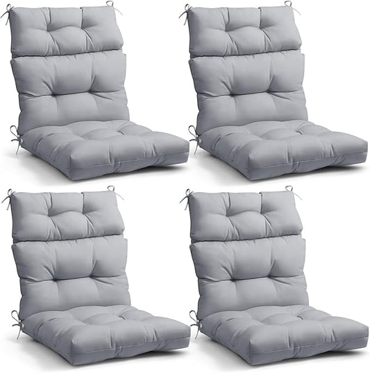 EAGLE PEAK Tufted Outdoor/Indoor High Back Patio Chair Cushions, Set of 4, 46'' x 22'', Light Gray