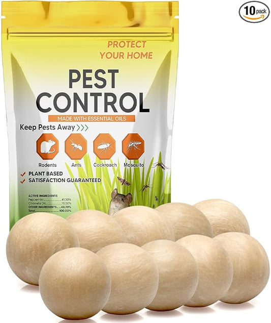 Pest Control, Rodent Repellent Indoor, Mouse Repellent, Spider Repellent, Mice Repellent Indoor, Rat Repellent Outdoor, Peppermint Balls for Rodents, Ants, Roach, Pest Repellent,Safe for Kids/Pets-10P