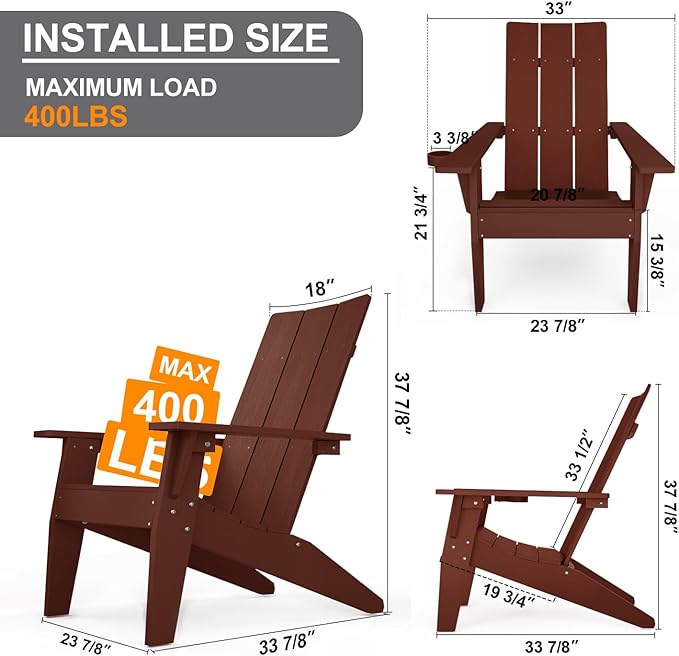 MXIMU Adirondack Chair Set of 8: Modern Adirondack Chairs Fire Pit Chairs Plastic Outdoor Chairs for Lawn Backyard Deck Garden Camping (Coffee)