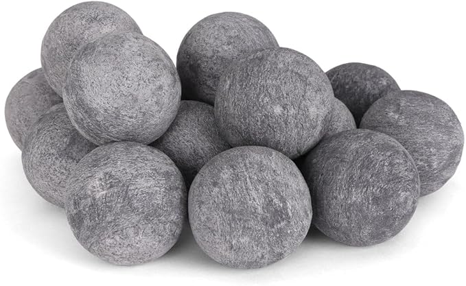 Ceramic Fire Balls - Uniform 3" Lava Rock for Fire Pits - Propane & Gas Fire Pits and Fireplace - Ceramic Spheres for Outdoor and Indoor Use - Natural Lava Stones (15 Pack, Grey)