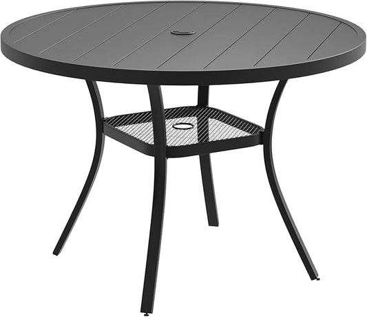 DIFY Outdoor Dining Table for 4, Round Patio Table with Umbrella Hole for Garden, Backyard and Porch (Black)