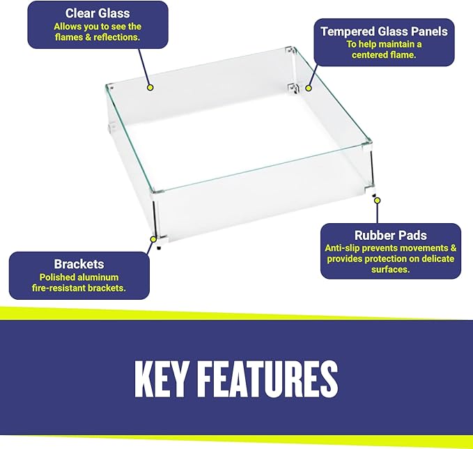 29.5" X 29.5" x 6” Square Glass Flame Guard