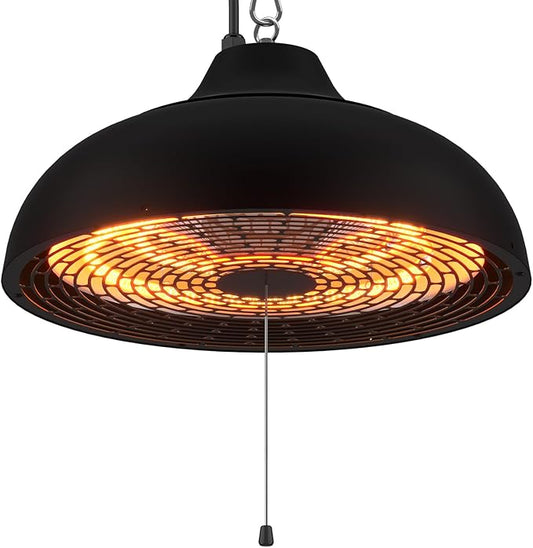 Hanging Outdoor Electric Heater, Infrared Patio Heaters for Outdoor Indoor Use, Ceiling Garage Heater with 3 Adjustable Modes 600W/900W/1500W. MATT BLACK