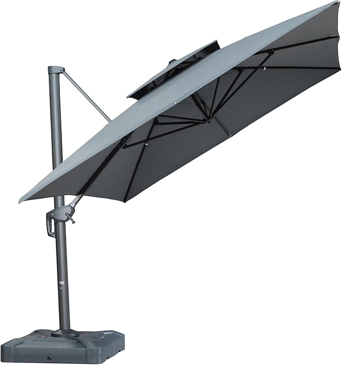 PURPLE LEAF 10' X 13' Double Top Cantilever Patio Umbrella Deluxe Large Outdoor Umbrella Rectangle Offset Umbrella with Fade Resistance for Garden Deck Pool Patio, Mist Grey