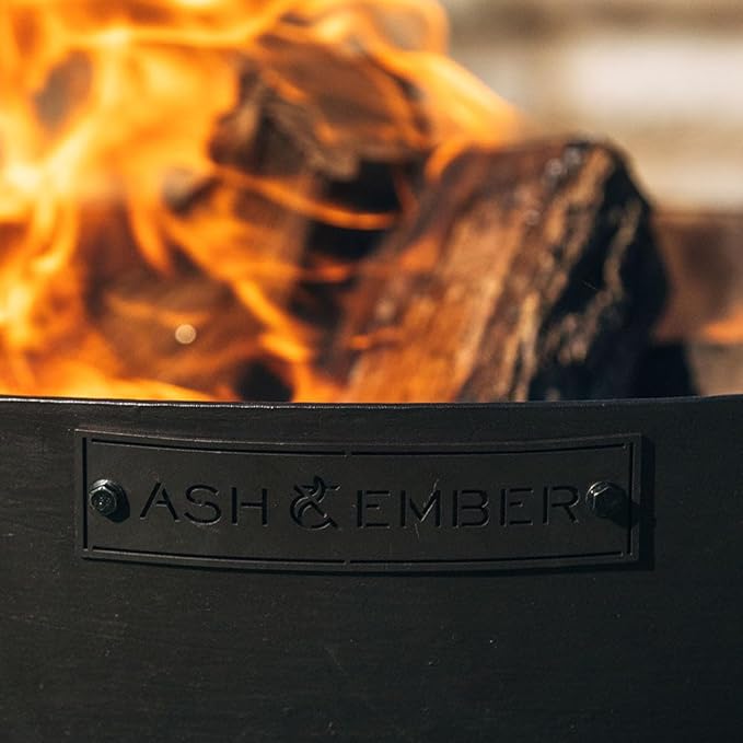 Ash & Ember 29" Hemisphere Fire Pit, Wood Burning Outdoor Fire Bowl, High-Temp Black Paint Over Cast Iron, Half-Sphere Outside Fireplace with Flanged Edge and Stable Base