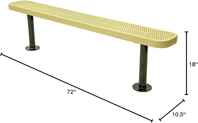 COATEDOUTDOORFURNITURE Heavy-Duty Outdoor Bench Thermoplastic Coated, Punched Steel, Commercial-Grade Seating, Made in America (Surface Without Back, 6 Ft, Textured Sandstone)