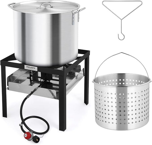 ROVSUN 80QT Turkey Fryer with 150,000BTU Propane Stove, Aluminum Seafood Crawfish Boiler Steamer & Deep Fryer with Basket, 10PSI CSA Certified Regulator & Lifting Hook for Outdoor Backyard Cooking