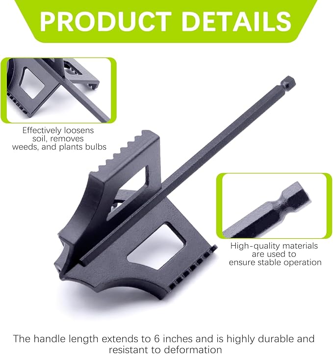 4-in-1 Soil Cultivator Garden Tiller Attachment Loosener Tool and Soil Digger for Flower Box and Gardening Bed, Planter Auger Compatible with 3/8" Hex Drive Drill