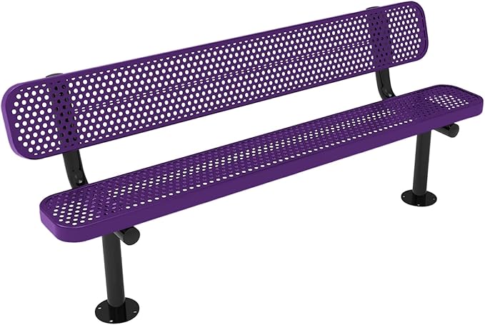 COATEDOUTDOORFURNITURE Coated Outdoor Furniture Heavy-Duty Outdoor Bench Thermoplastic Coated, Punched Steel, Commercial-Grade Seating, Made in America (Surface with Back, 6 Ft, Purple)