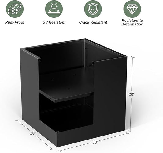 Metal Large Planter Box 20" L x 20" W x 20" H, Heavy Duty Tall Rectangle Outdoor Planter Box with Removable Insert Shelves for Porch, Garden, Patio, Yard (Black)