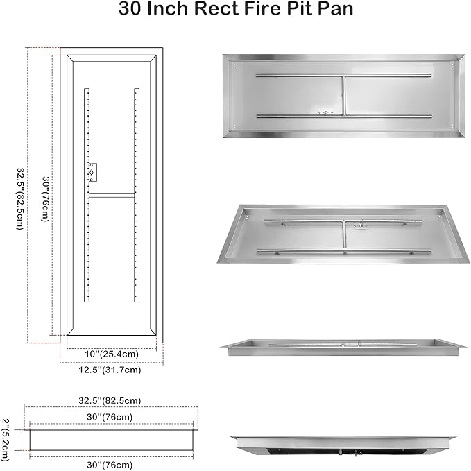 Stanbroil 30 x 10 Inch Rectangular Drop-in Gas Fire Pit Burner Kits with All Accessories Required for DIY Fire Pit, 304 SS, Propane Gas Version