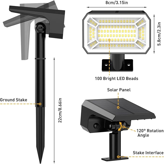 NACINIC Solar Spot Lights Outdoor Waterproof IP65, [4 Pack/100 LED/4 Modes] 2-in-1 Solar Landscape Spotlights, Auto On/Off High Lumens Spot Lights for Outside Yard Garden Pathway(Cool White)