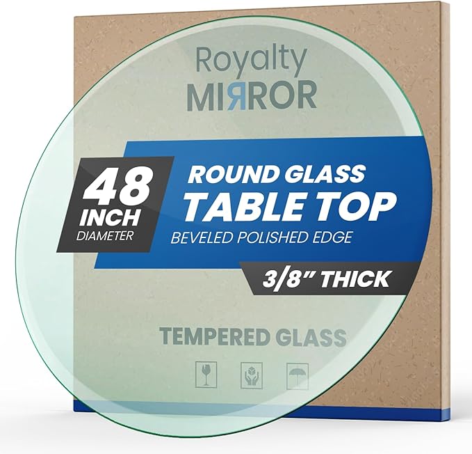 Royalty 48" Inch Round Tempered Glass Table Top – Clear Table Top Glass – Useful for Replacement, Tabletop Protector, Patio, Dining, Coffee, Desks - 3/8" Thick Beveled Edge