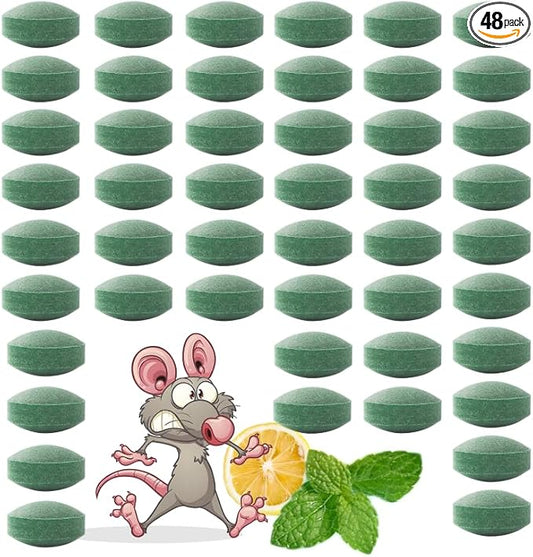 Mouse Rodent Repellent, 48 Pack Peppermint Oil for Mice, Mouse, Rats, Spider, Squirrel, Pest Control Indoor & Outdoor Use, Natural Deterrent Replace Trap Poisoning Family & Pet Safe Green