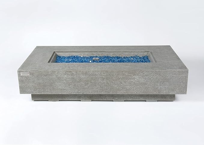 AMS Fireplace | Elementi Plus | Riviera | Rectangular Light Gray Concrete Natural Gas Fire Table Pit (Natural Gas)