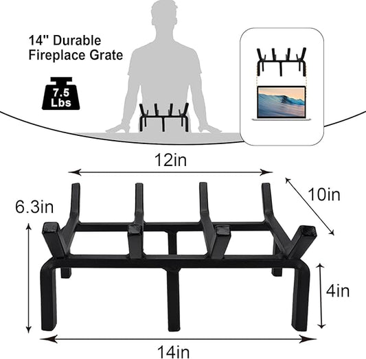 Fireplace Log Grate, Small 14Inch Heavy Duty Solid Steel Wood Rack Stove Firewood Holder for Indoor Hearth Outdoor Fire Pit Chimney Hearth Kindling Tool
