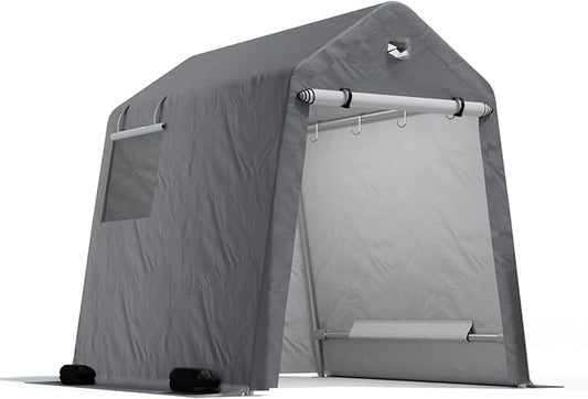 6x8 FT Outdoor Storage Shed, Portable Outdoor Storage Shelter with Roll Up Zipper Door and Vent Windows, Silver Grey