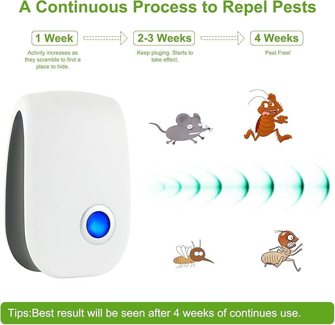 Upgraded Ultrasonic Pest Control Repeller Pest Control Electronic Pest Repellent Plug in Indoor for Rodents Mice Cockroach Bug Roach Mosquitoes Insects Spiders 6 Packs