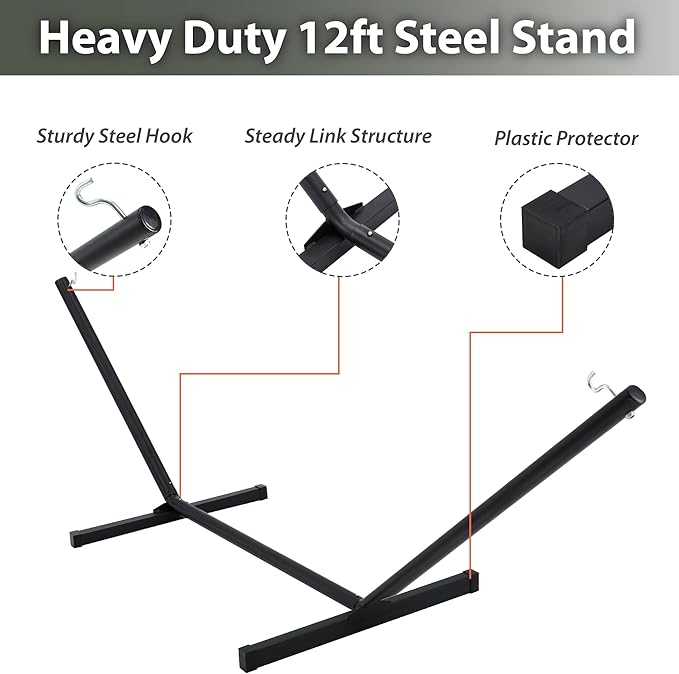 Homgava Two Person Hammock with Stand for Outside Heavy Duty, Outdoor Patio Hammock with Portable Steel Stand, Large Double Hammocks,480lbs Capacity.(Aruba)