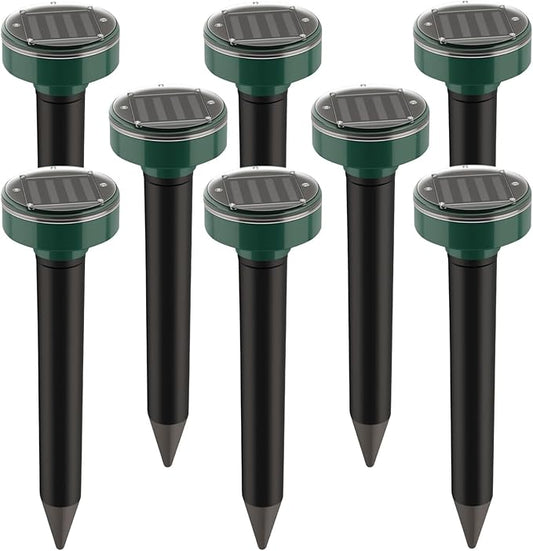 8 Pack Mole Repellent Solar Powered, Snake Repellent Outdoor for Yard, Ultrasonic Deterrent Stakes for Mole, Vole, Gopher, Groundhog, Chipmunk, Waterproof Armadillo Repeller for Lawns Garden