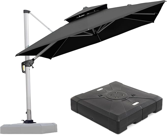 PURPLE LEAF 9 FT Cantilever Patio Umbrellas with Base Included, Large Square Offset Umbrella with 360° Rotation, Outdoor Aluminum Pool Umbrella for Pool Lawn Garden, Black