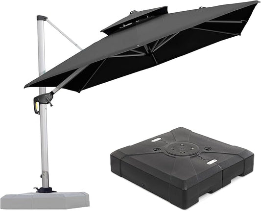 PURPLE LEAF 9 FT Cantilever Patio Umbrellas with Base Included, Large Square Offset Umbrella with 360° Rotation, Outdoor Aluminum Pool Umbrella for Pool Lawn Garden, Black