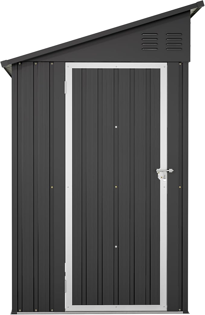 4×8 FT Lean to Metal Shed,Outdoor Heavy-Duty Storage Shed with Floor Base,All Weather Waterproof Garden Tool House W/Lockable Door&2 Air Vent,Reversible Door Design,for Backyard,Patio,Lawn,Black