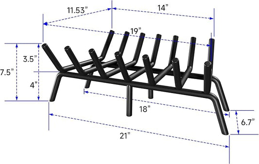 Fireplace Grate 21 Inch, Firewood Log Holder Rack, Heavy Duty Fire Wood Stove Grates for Indoor Outdoor Camping Chimney Hearth Burning Fireplace Accessories Tools