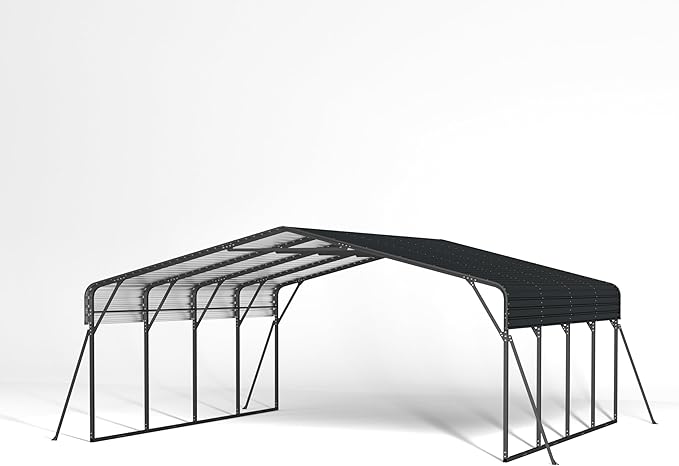 20x20FT 2 Car Metal Carport Kits, Heavy Duty Two Car Ports on Clearance with Galvanized Metal Roof, Outdoor Garage Double Car Shelter Shade for Car, Boats and Truck (Dark Gray)