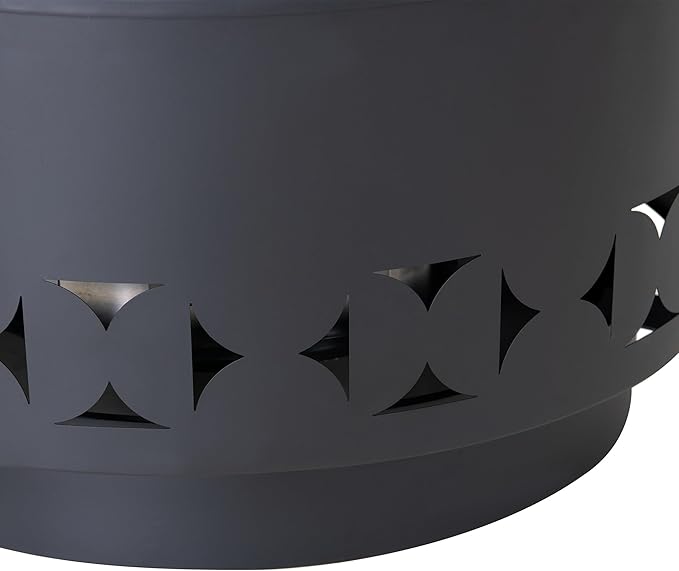 SUNJOY 28 in Round Smokeless Fire Pit with Removable Ash Pan, Outdoor Portable Circular Geometric Wood Burning Fireplace with PVC Cover and Fire Poker,Ideal for Camping, Bonfire, and Backyard, Black