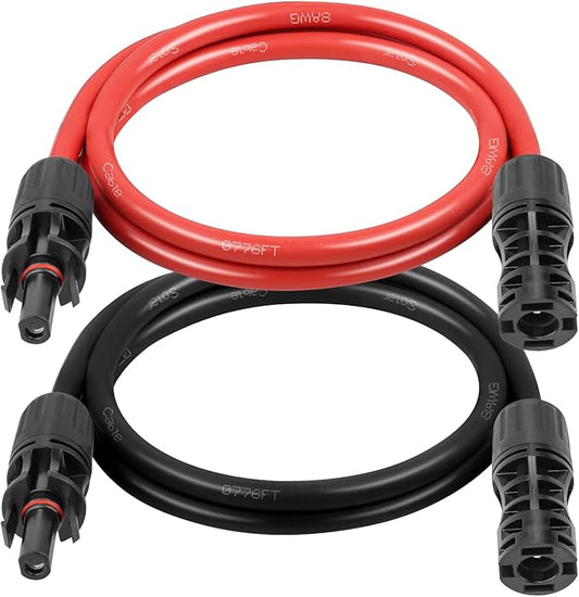 XRDS -RF Solar Extension Cable 8AWG 3FT 2-Pack (Red + Black), PV Wire with Male/Female Solar Connectors, Weatherproof Solar Panel Wire for RV, Boat, Inverter, Off-Grid Systems