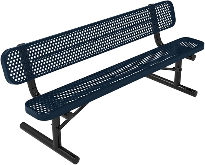 COATEDOUTDOORFURNITURE Coated Outdoor Furniture Heavy-Duty Portable Outdoor Bench Thermoplastic Coated, Punched Steel, Commercial-Grade Seating, Made in America (Portable with Back, 6 Ft, Dark Blue)