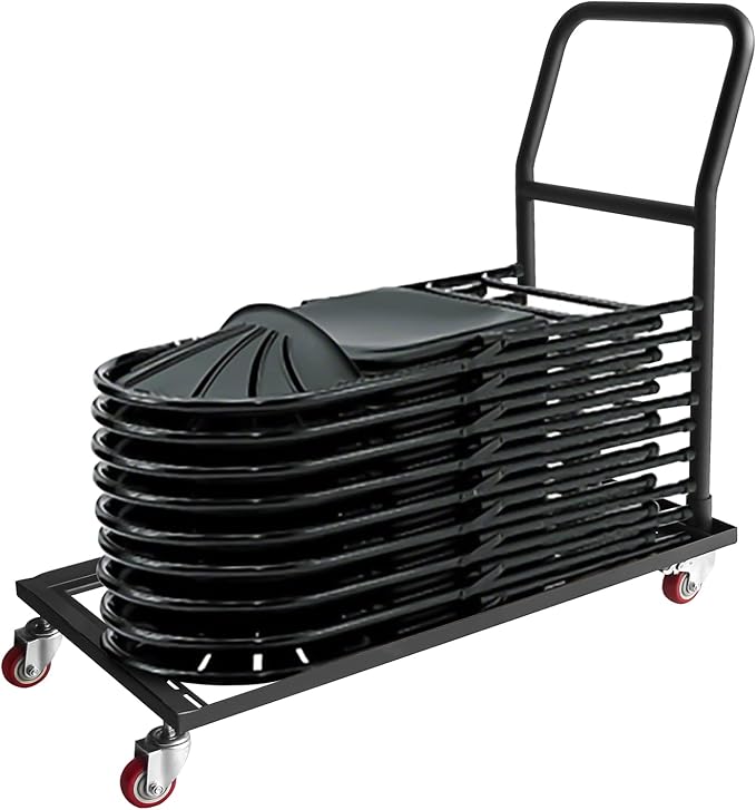 Folding Chairs Dolly, 2 Swivel Casters with Brakes, L-Shaped Steel Storage Cart Commercial & Home Kitchen Folding Chair Racks