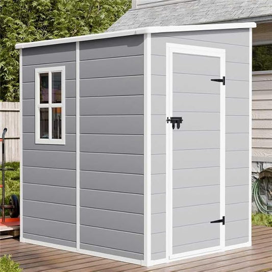 CDCASA 5x4 FT Resin Storage Shed, Waterproof Outdoor Sheds with Floor & Window & Lockable Door Included, Outside Plastic Tool Sheds for Garden, Patio, Backyard, Lawn, Light Gray