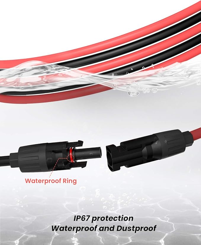BougeRV 70 Feet 10AWG Solar Extension Cable with Female and Male Connector with Extra Pair of Connectors Solar Panel Adaptor Kit Tool (70FT Red + 70FT Black)
